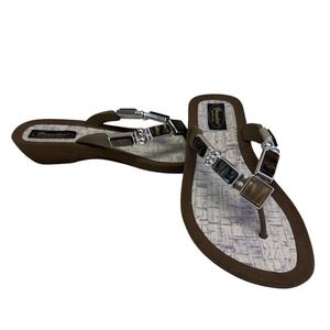 Grandco Women Embellished‎ Wedge Flip Flop Sandals Brown Size 8